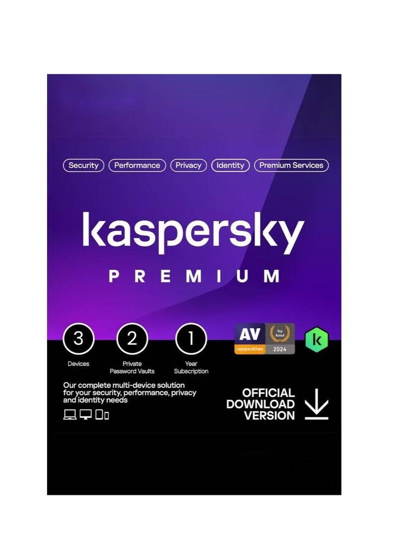 Kaspersky Premium Total Security for 3 Devices - 2 Private Password Vaults - 1 Year Subscription| Box W/o CD | KL1047I5CFS-SLIM - Image 2